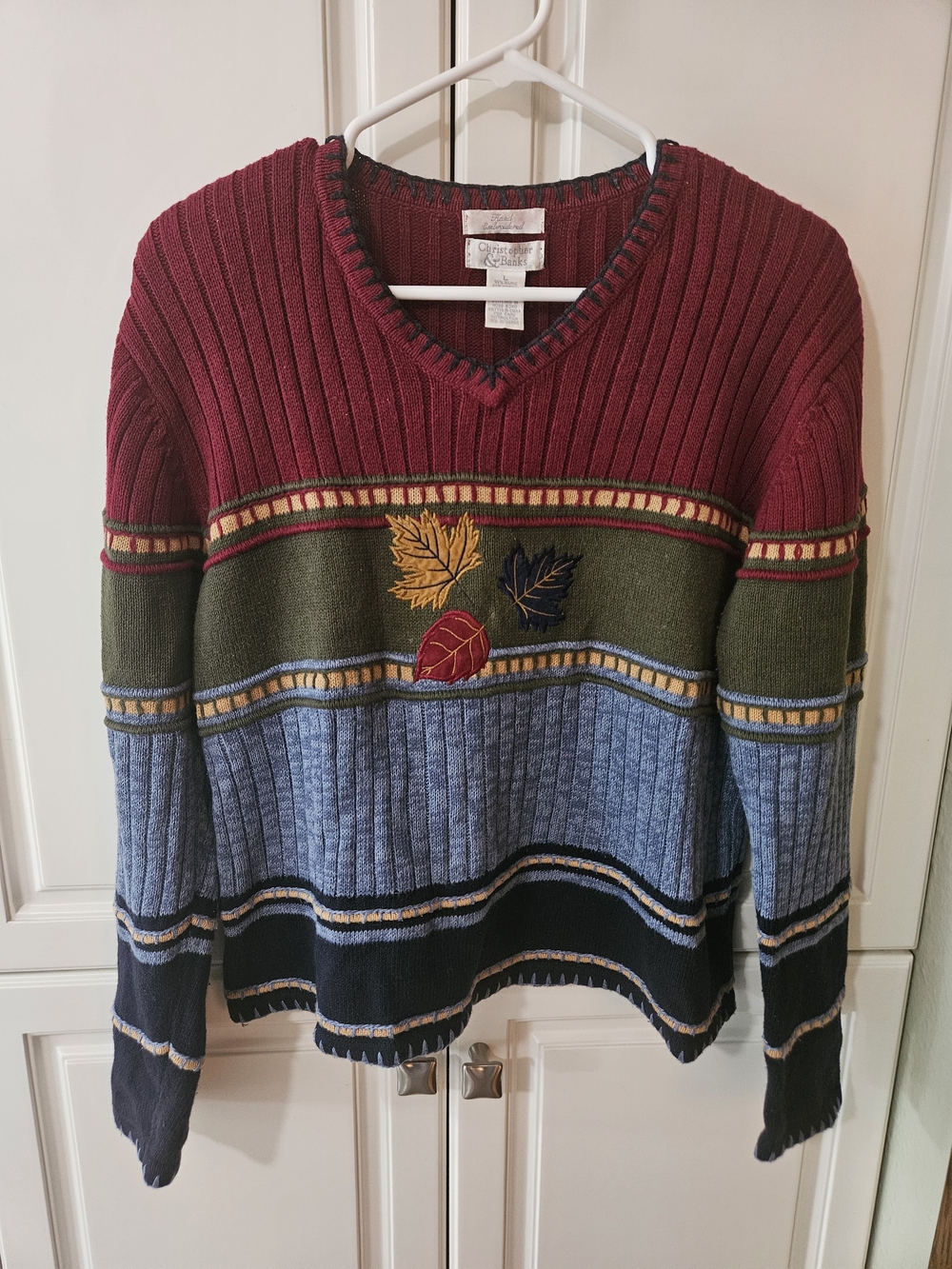 Vintage 90s Embroidered Leaves Ribbed Sweater Cottagecore Grannycore Teachercore